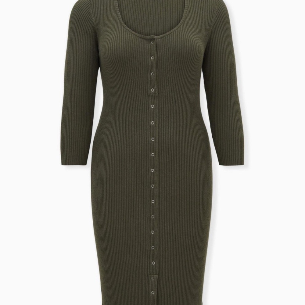 Torrid Olive Green Long Sleeve Button Down Bodycon Sweater Dress Size 3 3X